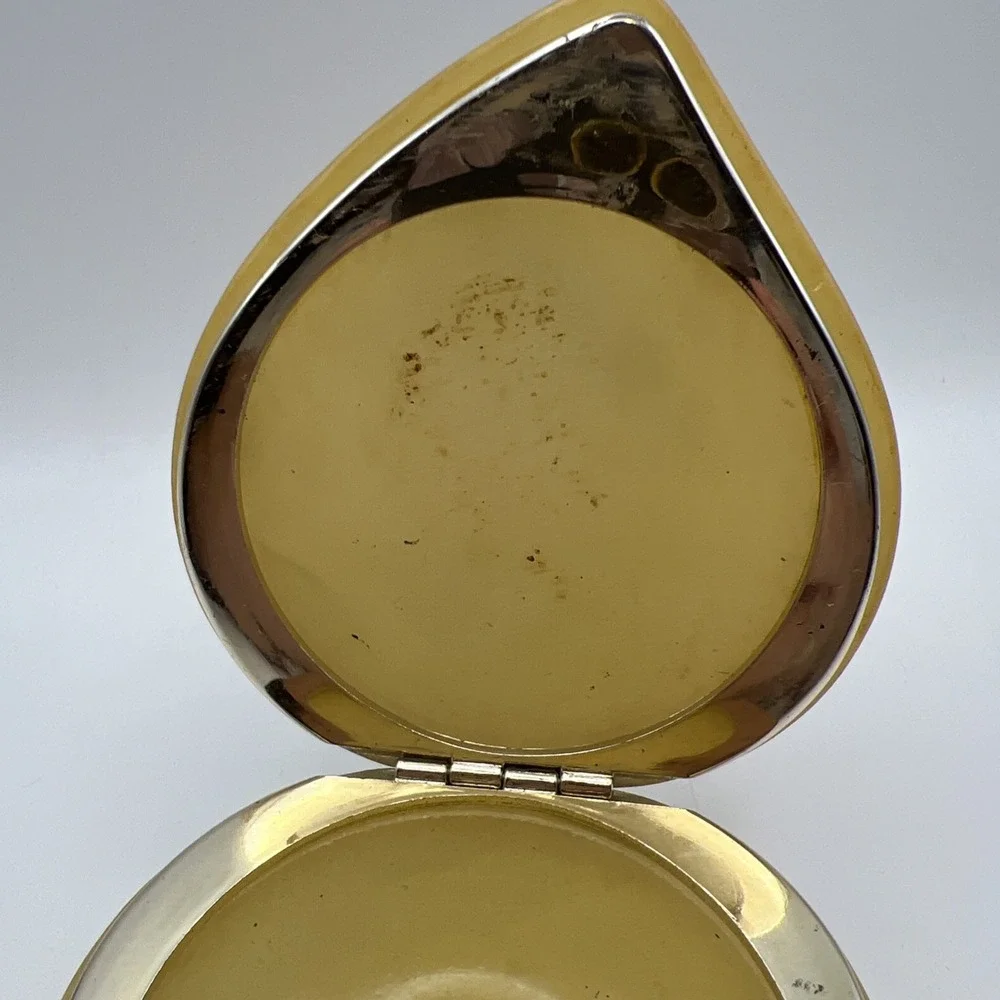Vintage George Good Italian Alabaster Trinket Box Heart Hinged Painted Flower